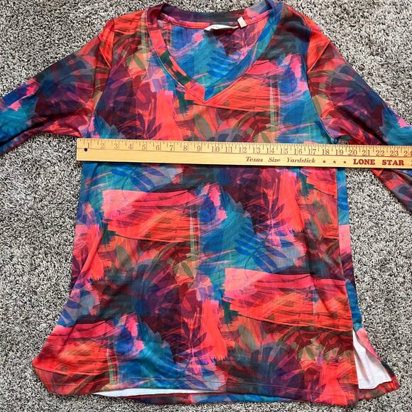 Soft Surroundings Breezy Bloom Tropical Tunic Women's Medium 3/4 Sleeve V-Neck - Picture 11 of 14